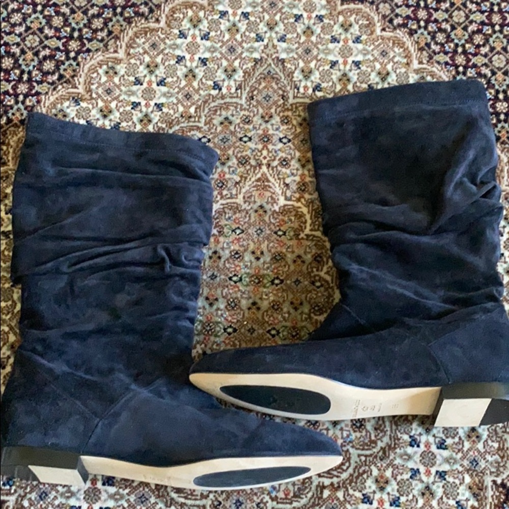Brian Atwood suede navy boots new 39